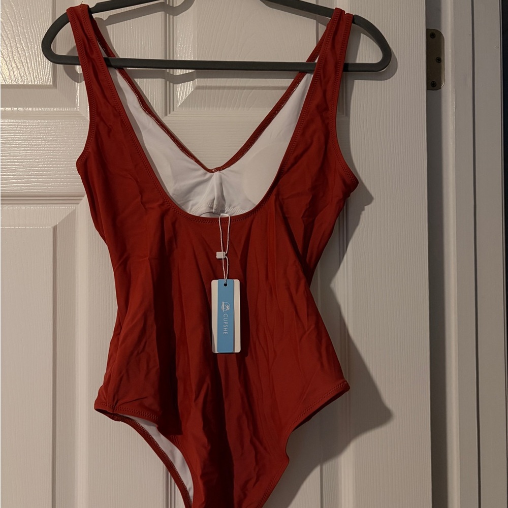 CUPSHE Rust Ruched One-Piece Swimsuit - Picture 2 of 3